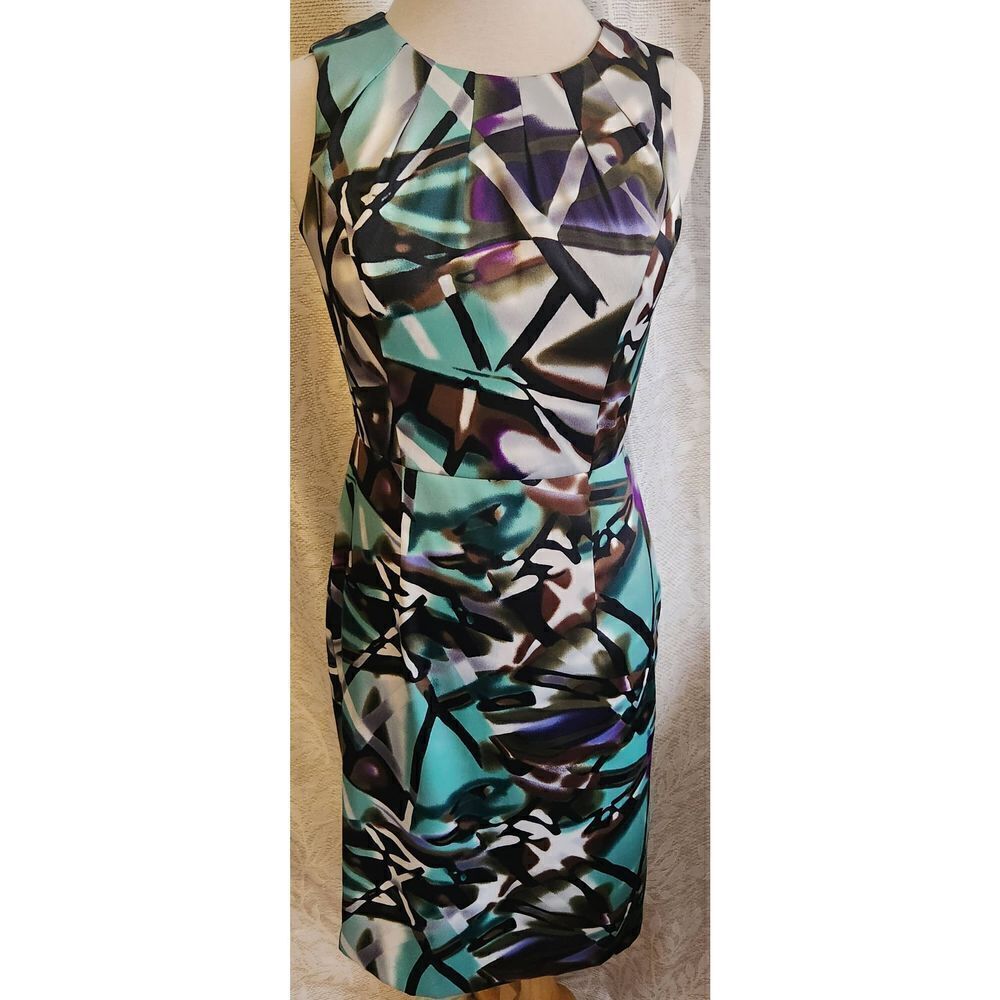 D27 Dressbarn - beautiful, stylish midi dress Pleated Neckline - purple & green